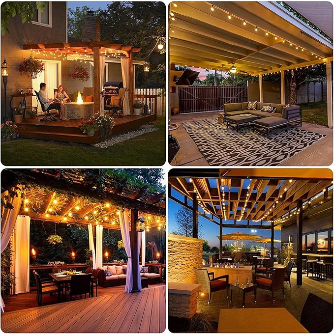 100ft Outdoor String Lights Waterproof Patio LightsShatterproof Led Outside Globes UL Listed Exterior Indoor Lighting Backyard Bistro Party