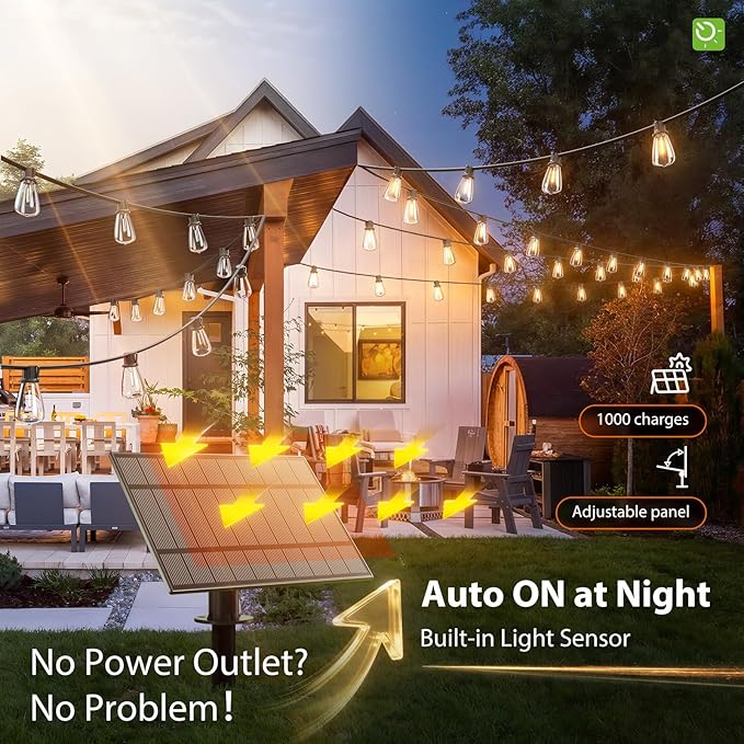 KYY 78FT(72+6) Solar String Lights Outdoor with USB Port Remote Control LED Waterproof Solar Powered Patio with 24 Sockets Heavy-Duty and UL Listed Porch Market Lights