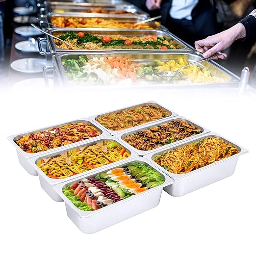 LOYALHEARTDY Steam Table Pan 6 Pack Pans 1/3 Size 4 Deep Commercial Hotel Pan 201 Stainless Steel Catering Food Pan Restaurant Supplies for Party Buffet and Event Catering