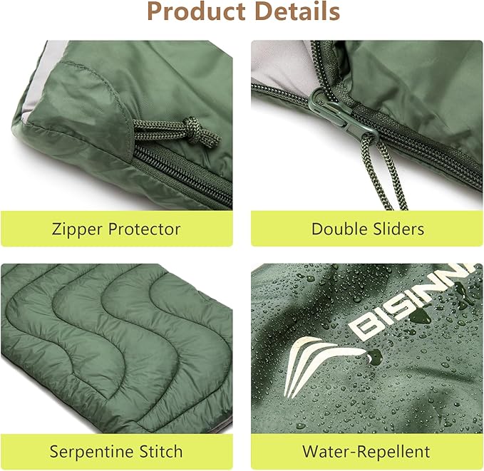 BISINNA Warm Weather Sleeping Bag Ultralight Portable Backpacking Lightweight Sleeping Bags for Adult Kids Outdoor Hiking Camping