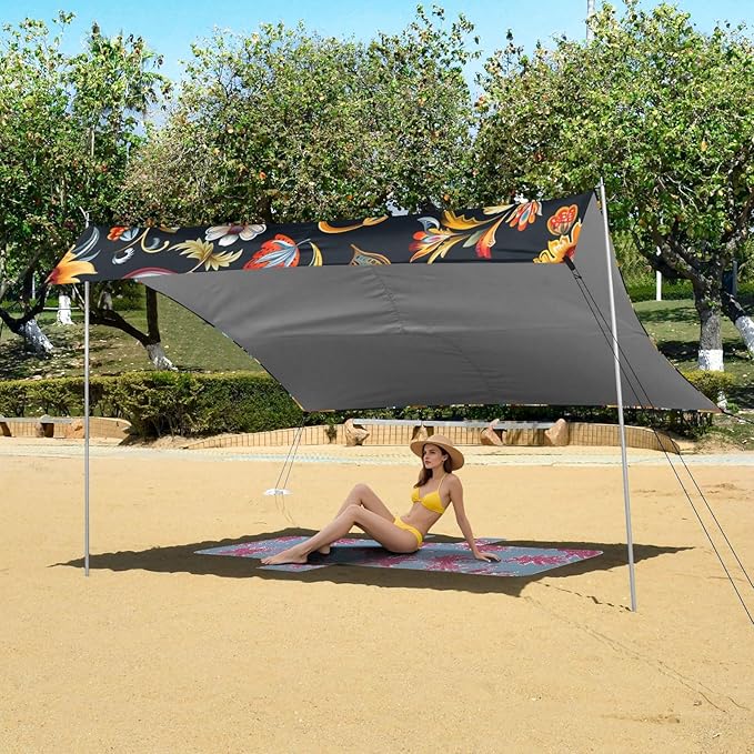 ALAZA Paisley Vintage Beach Tent Sun Shelter UPF50+ Protection Beach Shade Canopy w/ 4 Sandbags for Outdoor Camping Fishing Backyard Fun Picnic 10x9 ft