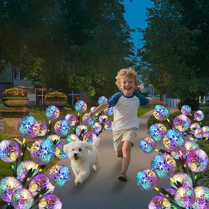 Solar Garden Lights Outdoor - Solar Flowers Lights Outdoor Decorative Waterproof Upgraded 40 Hours Dandelion Light Yard Pathway Solar Powered Lamp Cemetery Decorations Backyard Decor 4pcs