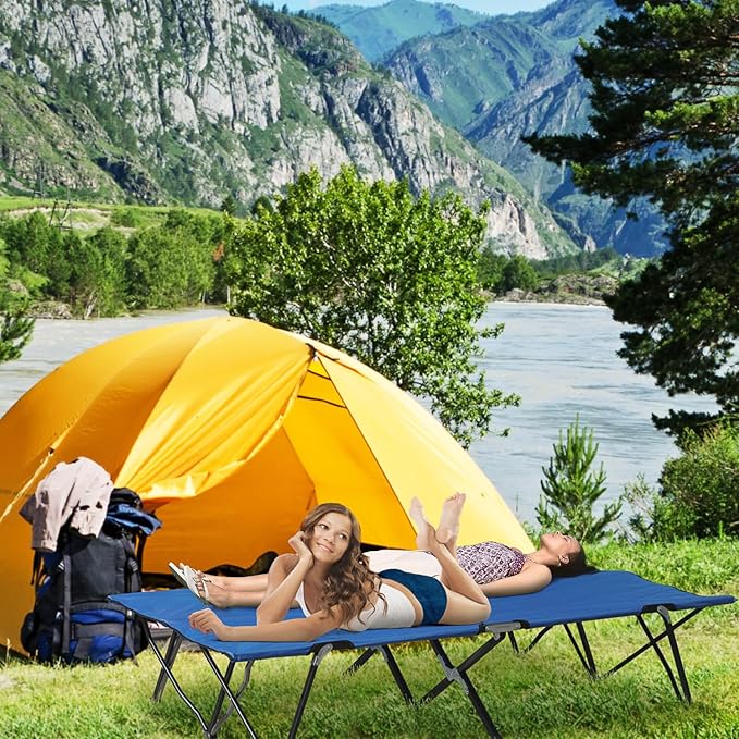 2 Person Folding Camping Cot - 50 Extra Wide Elevated Outdoor Portable Sleeping Cot with Carry Bag for Camping Beach Hiking