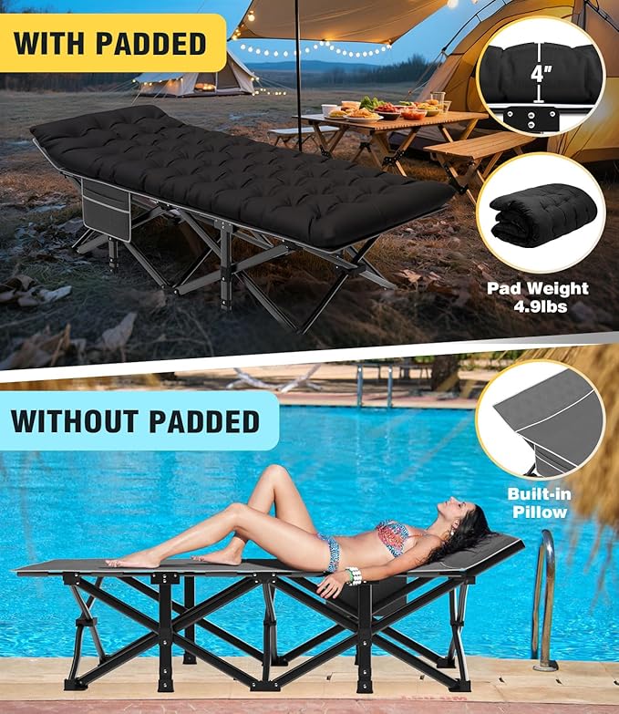 Slendor XXL Camping Cot Extra Wide Sleeping Cot for Adults 79 L x 32 W x 19 H Camping Bed with Mattress Pillow Carry Bag Outdoor Bed for Travel Guest Gray Cot