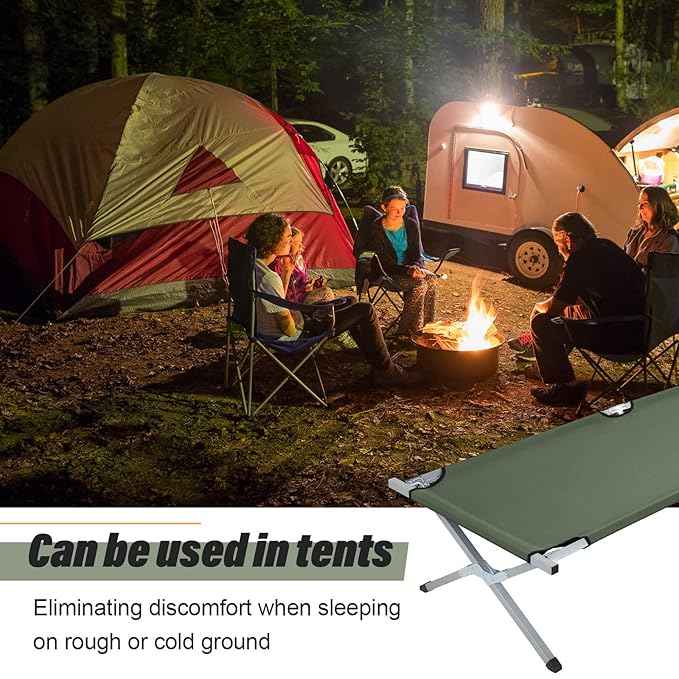 Geetery 2 Pcs Folding Camping Cot Bed with Carry Bag Portable Tent Twin Cot Army Military 529 lbs Outdoor Sleeping Travel Camping(Army Green)