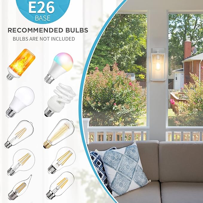 MAXvolador Outdoor Wall Lantern Exterior Waterproof Wall Sconce Light Fixture White Anti-Rust MountLights Clear Glass E26 Porch Patio Lighting