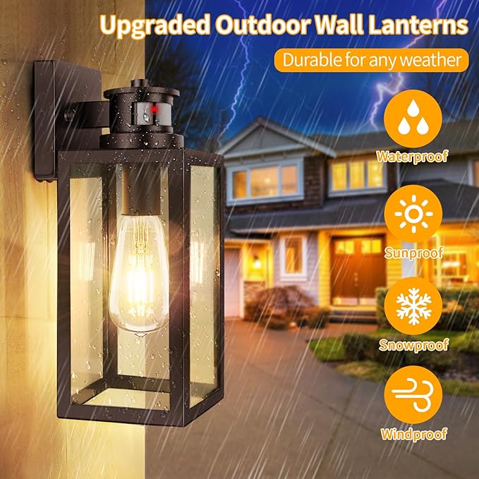 TOBUSA 2-Pack Motion Sensor Outdoor Wall Lights Waterproof Dusk to Dawn Exterior Wall Light Fixtures Modern Brown Outside Porch Lights for House Garage Motion Sensor Wall Lanterns with Clear Glass