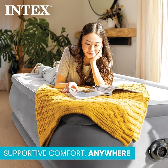 Intex 18 Inflatable King Air Mattress Elevated Premium Comfort with Built-in Pump Self-Inflating Portable Blow-Up Airbed for Guest Bed or Camping