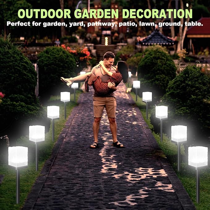 Solar Pathway Lights Outdoor Waterproof Ground Light Featuring Crystal-Clear Ice Brick Aesthetic Multi-use Landscape Decoration Lighting Solar Powered Garden Lawn Lamp (Cool White 4 Pack)