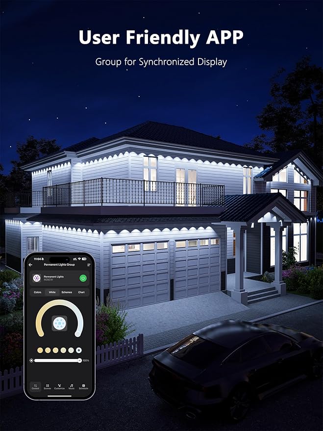 BrizLabs Signature Permanent Outdoor RGBCW Lights 150ft 90 LED Smart House Lights Work with Alexa &amp Google Home WiFi Waterproof Smart Eave Light with 200+ Custom Scene-Color for Xmas Halloween H