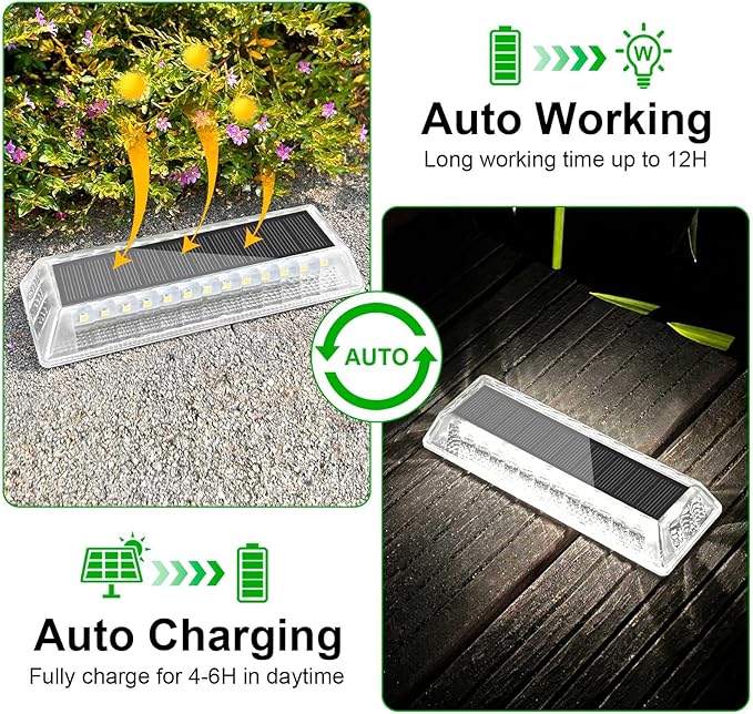 Lacasa Solar Deck Lights Solar Lights Outdoor Waterproof IP68 4 Pack Solar Powered Pathway Yard Driveway Step Landscape Light LED Lighting 50LM for Garden Path Walkway Stair Patio Cool White 6000K