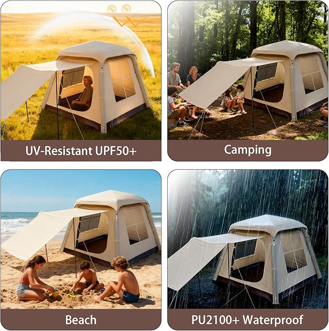Automatic Inflatable Camping TentEasy Set up 4-6 Person Glamping Outdoor Air Blow Up Tents Quick Setup Air Tent with a Built-in air PumpSuitable for use Throughout The Four Seasons