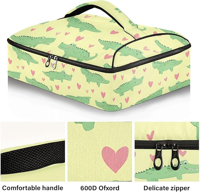 Casserole Carrier Adorable Pattern Cute CrocodilesInsulated Casserole Carrier for Hot or Cold Food Thermal Lunch Tote for Potluck Parties Picnic Beach Fits 9 x 13 Inches Baking Dish