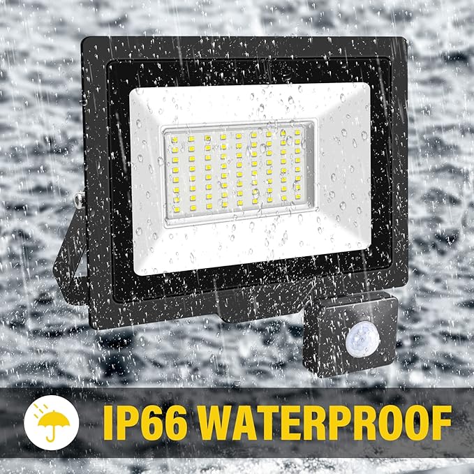 50W Motion Sensor Flood Light Outdoor 5000 LM Outdoor LED Spotlight IP66 Waterproof 6000K Daylight Security Lights for Garden Garage Yard Sports Ground （2 Pack） 110V