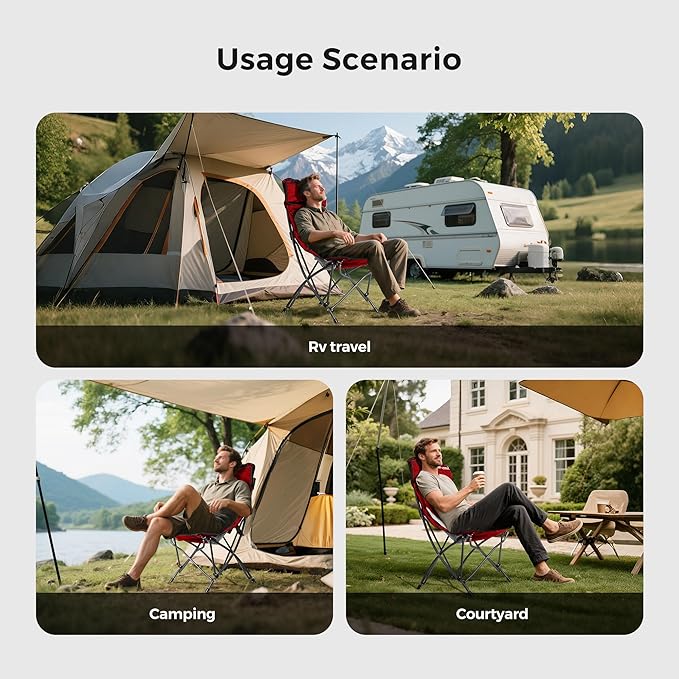 SUNNYFEEL High Red Camping Chair for Adults Lightweight Camping Chair Support 250 lbs Heavy Duty Compact Folding Chair Design Portable &amp Collapsible Camping Chairs for Outdoor Camp Beach Pic