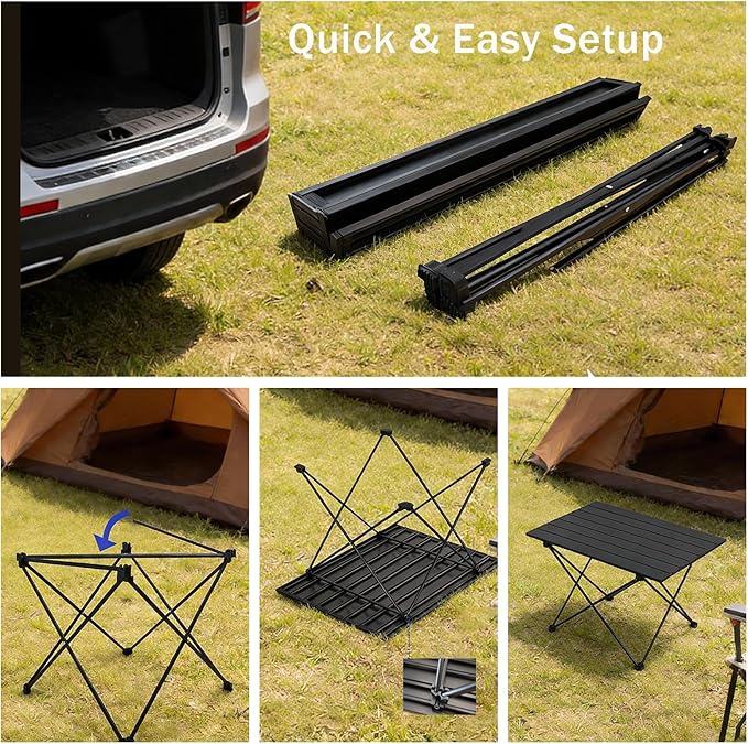 Camping Table 27” Aluminum Roll-Top Folding Table Lightweight &amp Heavy-Duty Outdoor Table with Carry Bag Easy Setup for Camping BBQ &amp Picnic