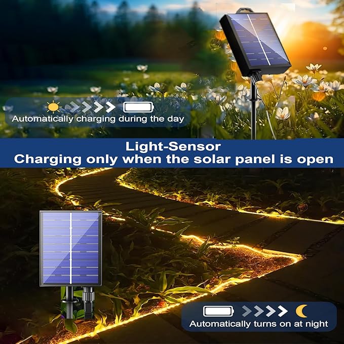 New Upgraded Solar Rope Lights 500 LED 170ft 19 Modes Solar Powered &amp USB Rechargeable String Lights Outdoor Waterproof with Remote Timer Dimmable for Pool Yard Party Wedding Christmas (500LED-War
