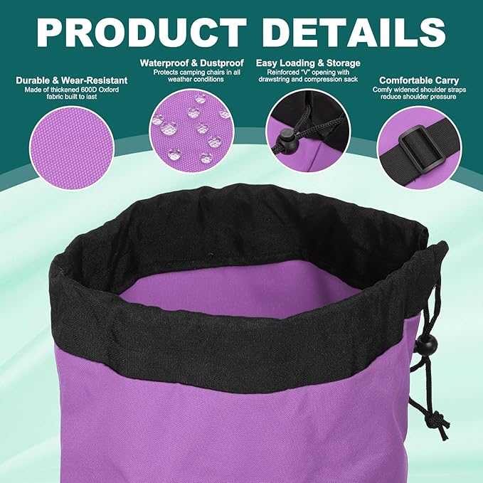 PATIKIL Foldable Camp Chair Replacement Bag Camping Chairs Folding Chair Carry Bag with Adjustable Shoulder Straps for Outdoor Camping Fishing Storage Purple