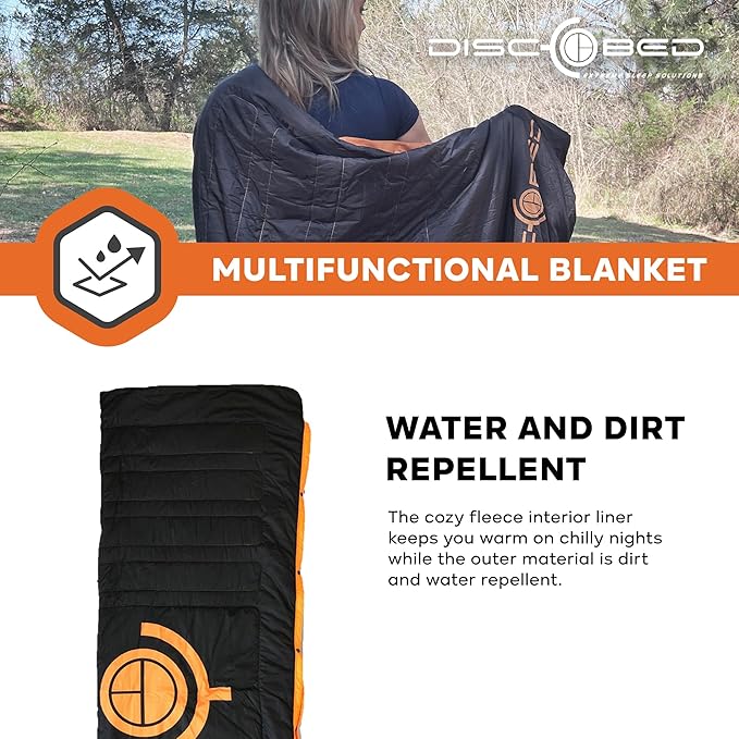 Disc-O-Bed Multifunctional Blanket with Snap Fasteners and Cozy Fleece Interior for Indoors Picnic and Outdoor Camping Black