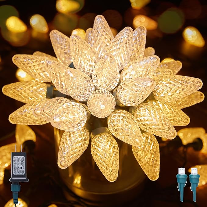 C9 LED Christmas Lights Outdoor 81 Feet 100 LED String Lights With Timer &amp 8 Lighting Mode Waterproof Commercial Grade Extendable for Indoor Outside Roofline Patio Home Xmas Decoration Warm Whi