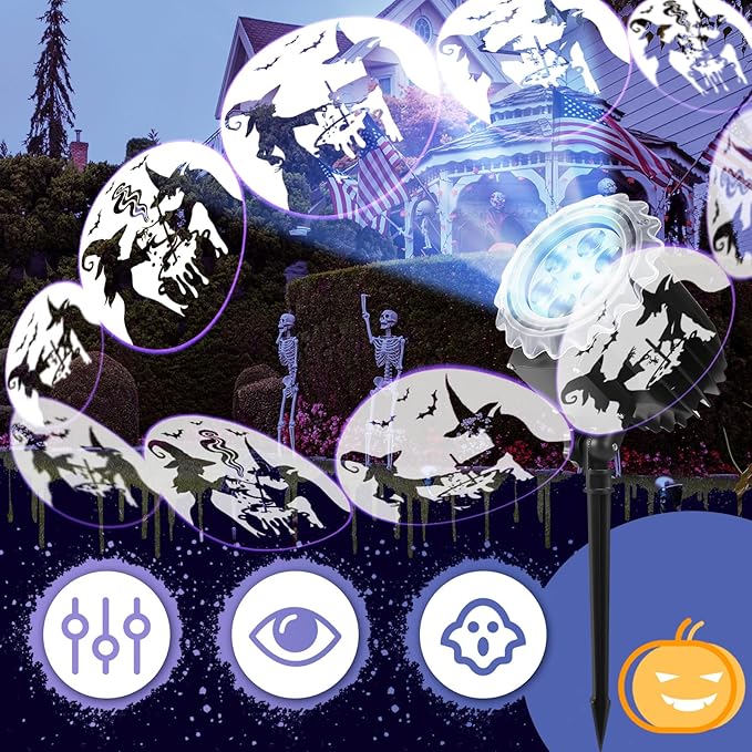 Halloween Projector Light with 1 Film Slides Holiday LED Projector Lights Outdoor Reflectors Waterproof Landscape Decorative Rotation Lighting Movement Projection Lamp(Witches Poison)
