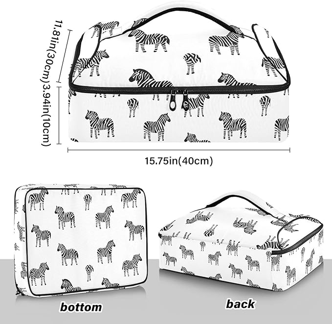Casserole Carrier Zebra PatternInsulated Casserole Carrier for Hot or Cold Food Thermal Lunch Tote for Potluck Parties Picnic Beach Fits 9 x 13 Inches Baking Dish
