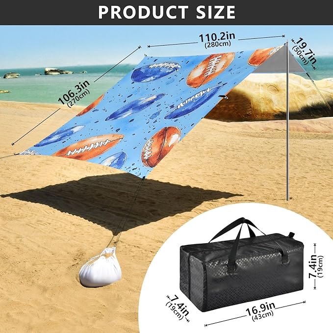 Tile Red Blue Football Tile Pattern Camping Sun Shelter Beach Tent Portable Beach Sun Shade Outdoor Canopy for Camping Trips Fishing Picnic