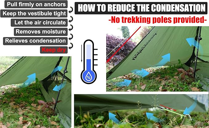 1 Person Trekking Pole Tent for Backpacking - Ultralight Backpacking Tent Waterproof Hiking Tent for Camping Lightweight Camping Tent for Scouts Trekker(NO Trekking Poles)