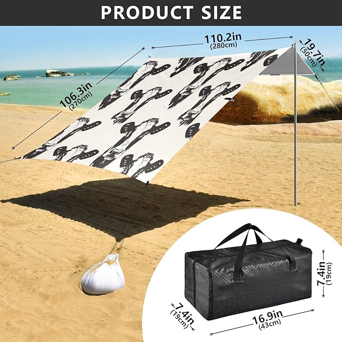 Cow Pattern Beach Tent Sun Shelter 9.2' x 10.5' Beach Canopy with 4 Sandbags 4 Stability Poles Sand Shovels - Tent Canopy for Beach Camping Fishing Picnics