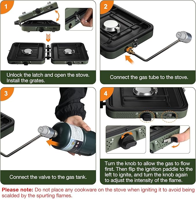 2 Burner Camping Stove with Windscreen 12 Plates Foldable Portable Aluminum Camping Stove Windshield Folding Gas Stove with 17200 BTU Adjustable Burners Suitable for Propane &amp Butane