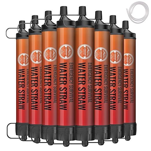 Straw Water Filter 8 Pack – Outdoor Camping &amp Hiking Survival Gear Kit for Family Use Ultra-Light Personal Filter Straws for Backpacking Travel Bug-Out Bags and Emergency Preparedness