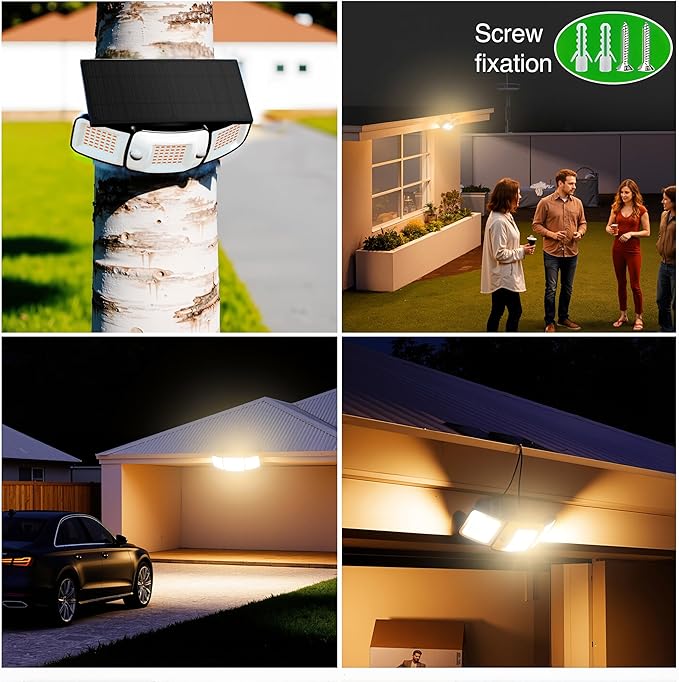 intelamp Outdoor Solar Flood Light Waterproof Upgraded 6000mAh 1500LM/3000K Warm White 108 LED Dual Motion Sensor Dusk to Dawn Security Floodlight Exterior with Remote for Outside Garden Yard
