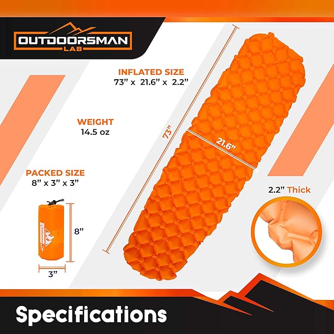 Sleeping Pad for Camping - Patented Camp Mat Ultralight - Best Compact Inflatable Air Mattress for Adults &amp Kids - Lightweight Hiking Backpacking Outdoor &amp Travel Gear