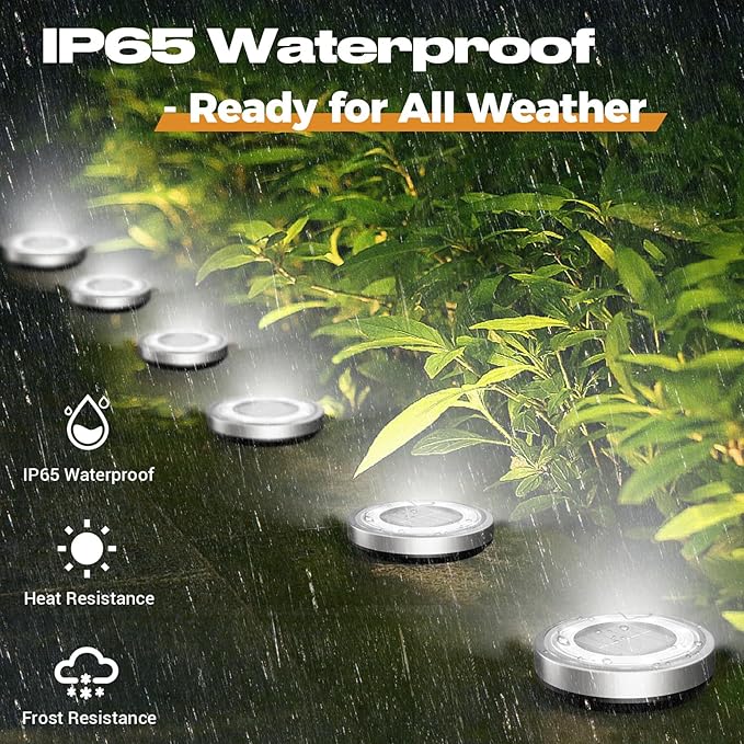 Solar Ground Lights12 Pack Flat Solar Lights Outdoor Waterproof Bright LED Solar Disc Lights 6000K Cool White Landscape Lighting for Outside Yard Garden Pathway Driveway Lawn