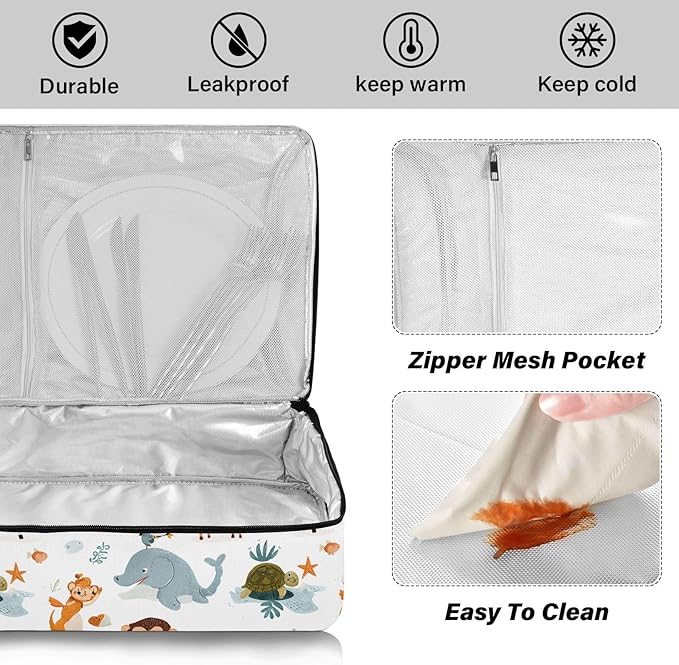 Casserole Carrier Adorable AnimalsInsulated Casserole Carrier for Hot or Cold Food Thermal Lunch Tote for Potluck Parties Picnic Beach Fits 9 x 13 Inches Baking Dish