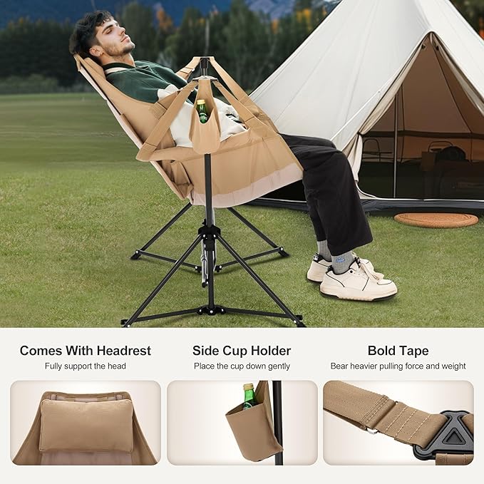 LET'S CAMP Hammock Camping Chair Lightweight Portable Outdoor Chair for Camping and Hiking Supports 300lbs Khaki