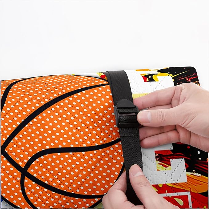 Outdoor Picnic Blanket Portable Ultrasonic Waterproof Picnic Cartoon Basketball Printed Camping Beach Mat for Sand and Wet Grass Hiking (Cartoon Basketball S