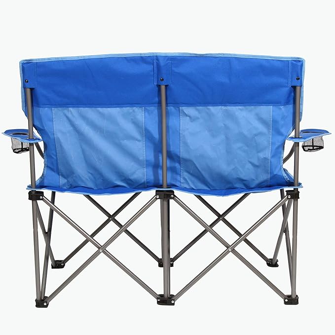 Kamp-Rite Portable 2 Person Folding Collapsible Outdoor Patio Lawn Beach Chair for Camping Gear Tailgating &amp Sports 500 LB Capacity 2-Tone Blue