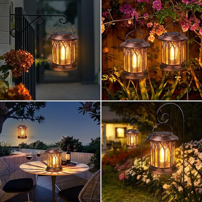 WdtPro Solar Lanterns Outdoor Hanging 4 Pack Upgraded Bright Solar Lantern Lights Outdoor Waterproof Solar Powered Lantern Over 12Hrs for Outside Garden Yard Patio Decor (Copper)