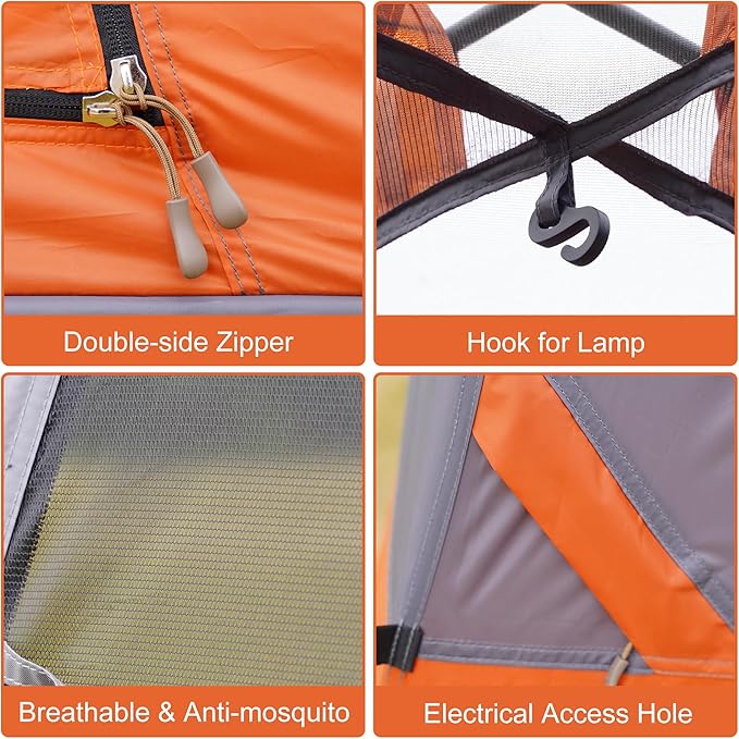 Vidalido 3-4 Person Tent with 1 Mesh Door and 2 Large Mesh Window Double Layer Waterproof Portable Family Cabin Tent 4 Person Tents for Outdoor Camping Hiking