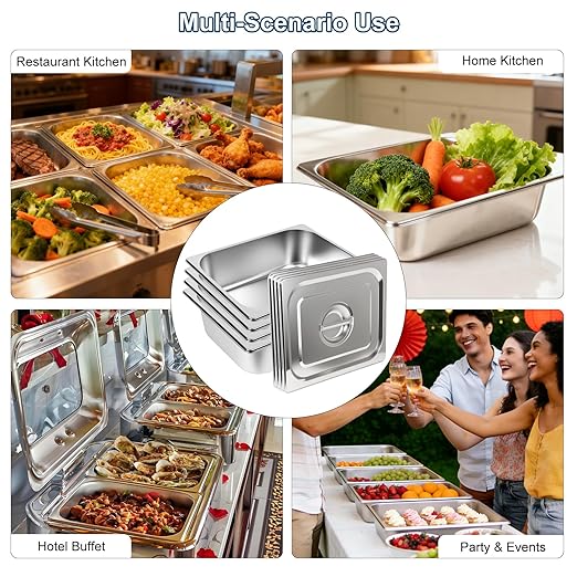 4 Pack 1/2 Half Size Hotel Pans 4 Inch Deep with Lids Stainless Steel Steam Table Pan Half Size with Lids Commercial Food Pans for Hotel Home Restaurant Catering Buffet Pan