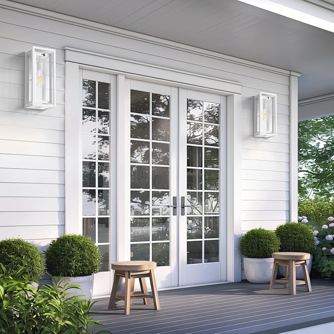15 Motion Sensor Outdoor Lights 2 Pack Large White Outdoor Light Fixture 3 Lighting Modes Waterproof Anti-Rust Wall Sconces Exterior Lighting Fixtures for Front Door Porch Garage