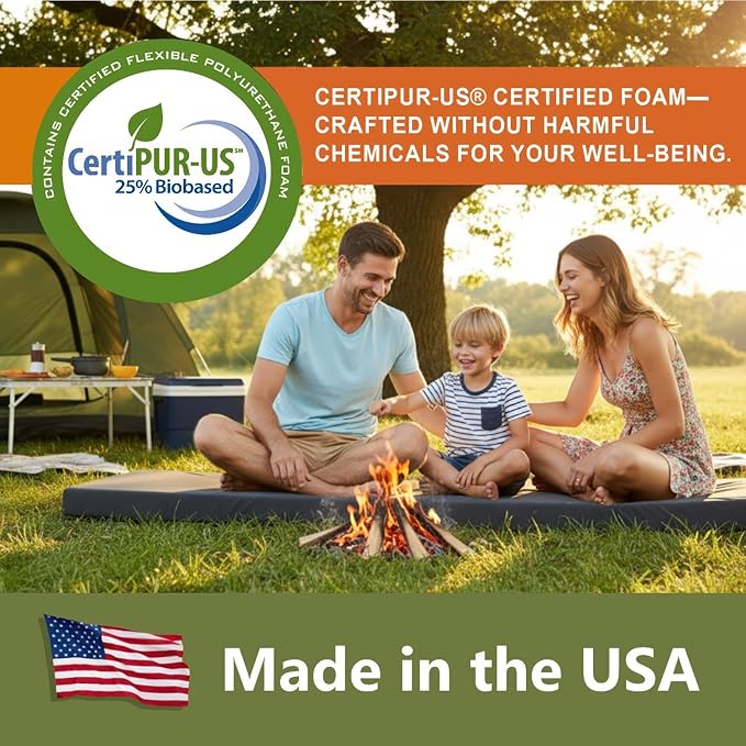 Waterproof Multi-Purpose Camping Mattress (26x72/30x75/38x75) Roll-Up Pad with Non-Slip Bottom Washable Zipper Cover – Medium-Firm CertiPUR Foam for Tent Floor RV Bunk or Guest Use
