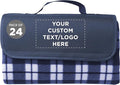 DISCOUNT PROMOS 24 Brookhaven Roll Up Picnic Blankets Set - Customizable Text Logo - Fleece Woven Handle - Navy Blue