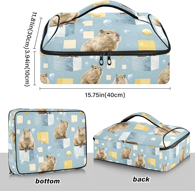 Casserole Carrier Adorable Cute CapybarasInsulated Casserole Carrier for Hot or Cold Food Thermal Lunch Tote for Potluck Parties Picnic Beach Fits 9 x 13 Inches Baking Dish