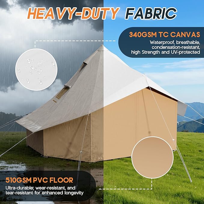 SPECRAFT Canvas Bell Yurt Tents &amp Inflatable Tent for Camping Waterproof Glamping Tent with Stove Jack Breathable Mesh Snowproofing Spacious 4-Season Family Shelter for Outdoor Camping Partie