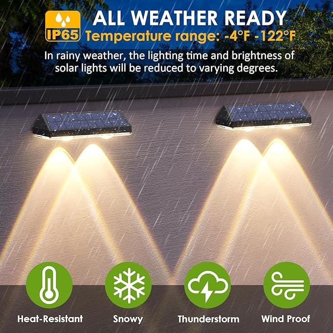 Solar Fence Lights Outdoor - 2700/4000/6000K 3 Mode 8 Pack Solar Fence Lights Outdoor Waterproof LED Fence Light Solar Powered for Outside Backyard Railing Step PatioWall and Home Improvement