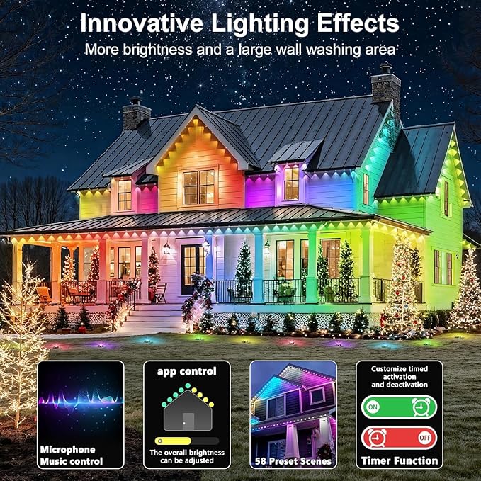 500FT Permanent Outdoor Lights Waterproof with Smart App Control RemoteDIY Scene ModesMusic Sync hronizationEaves Lights for Garden DecorDeckChristmas