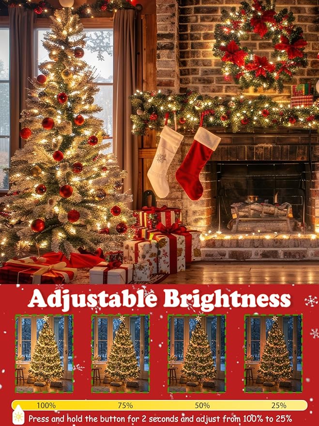 2-Pack 66FT 200 LED Christmas Lights 13 Modes Extendable Christmas Tree Lights with Timer &amp Memory Waterproof Twinkle Fairy Lights Green Wire Outdoor String Lights Indoor for Xmas Tree (Warm Whi
