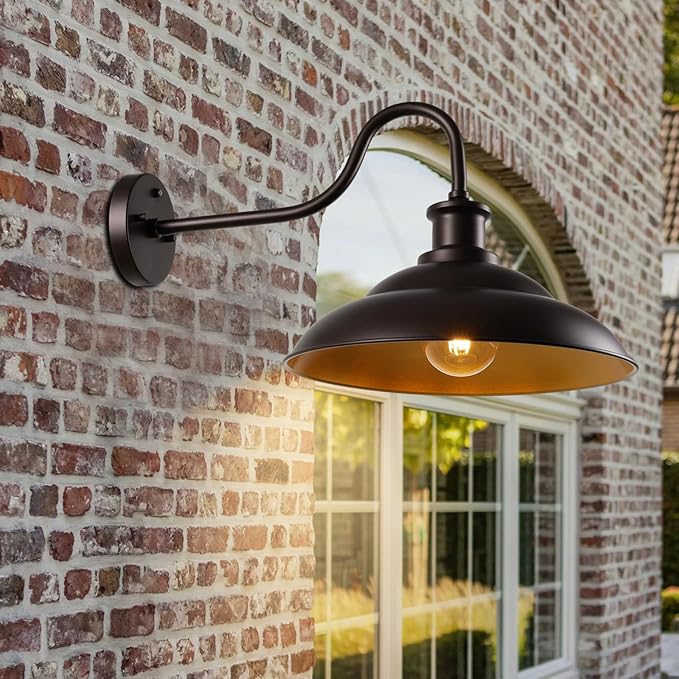 Dusk to Dawn Outdoor Barn Light Fixture 16 Inch Dome Large Wall Sconce Farmhouse Exterior Wall Mount Light for House Garage Patio Doorway 2 Pack